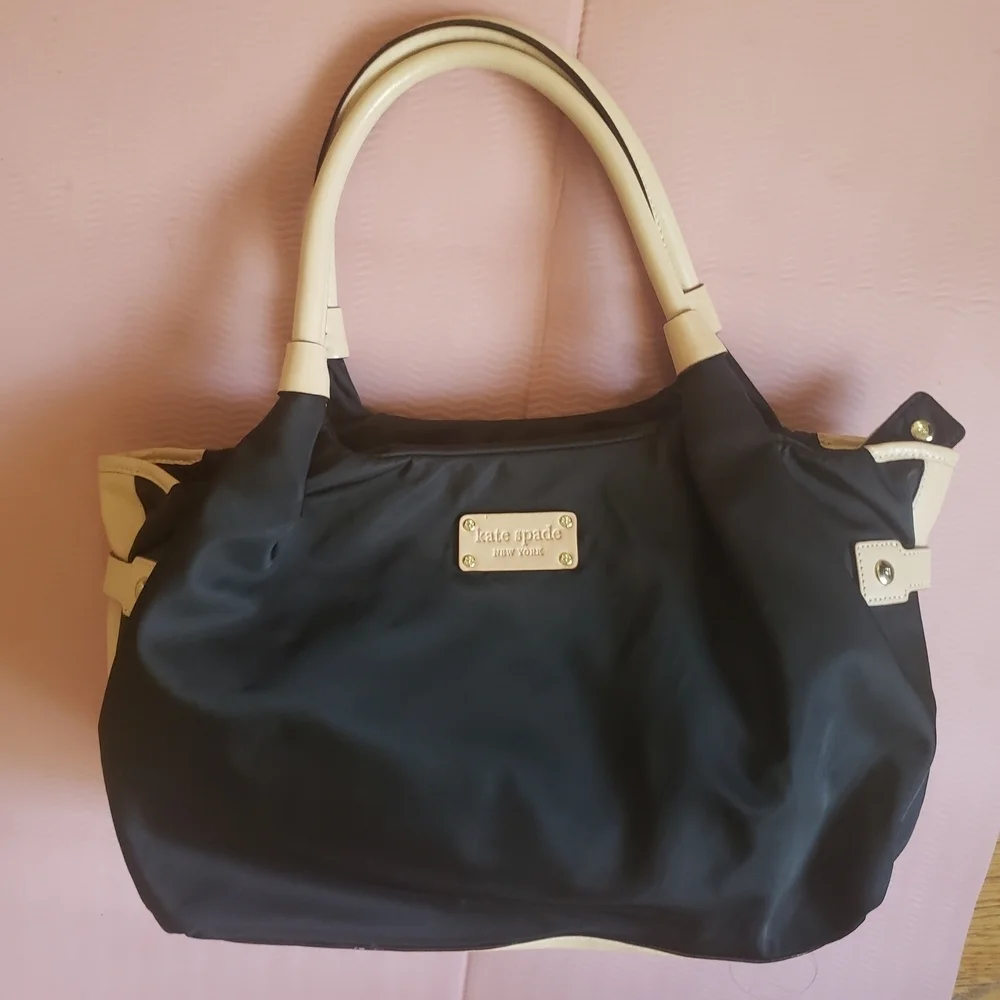 Vintage Y2K Kate Spade Black Stevie Satchel Bag with Newspaper Ad Print Inside